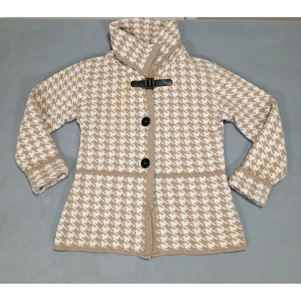 A. IDA‎ Italy wool houndstooth jacket Womens Cardigan Bige Sweaters Size L
